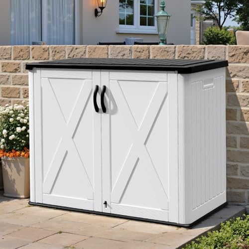 Patiowell 26 Cu.ft Resin Outdoor Storage Cabinet with Lockable Door, White - color: White, size: 26 Cu FT Cabinet