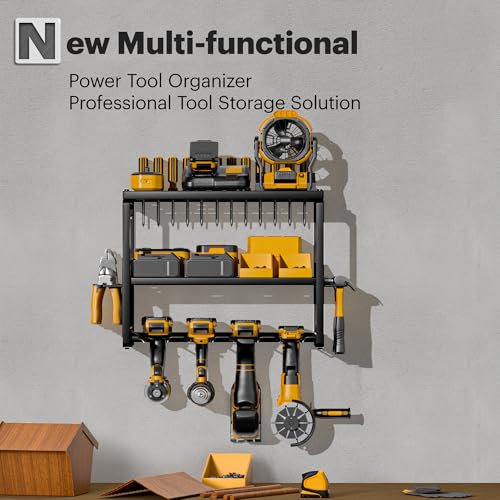 Spampur Power Tool Organizer, 3 Layers 4 Drill Holder Wall Mount - size: 3 Shelves 4 Slots