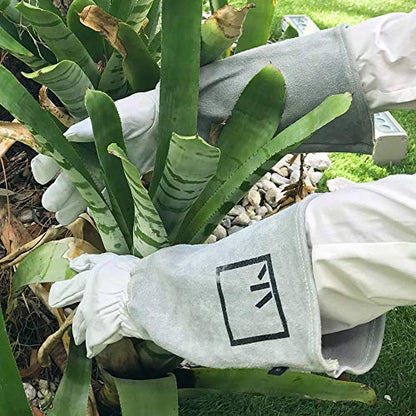 ArtAK Rose Pruning Gloves - Long Leather Gauntlet Gardening Gloves for Women, Cut Proof and Thorn Proof for Rose Gardening - White M - size: Medium White