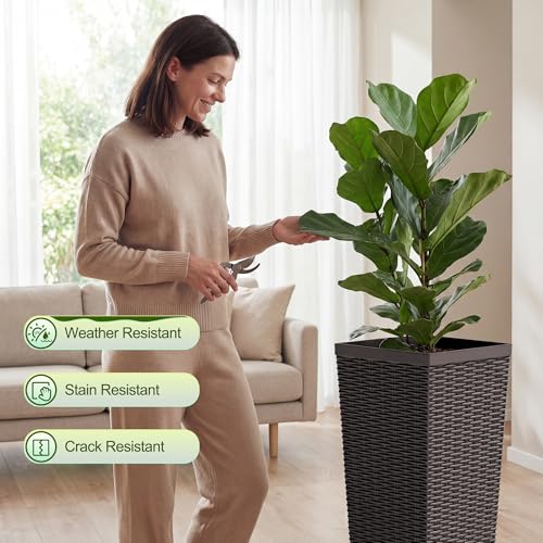 Devoko Resin 30'' Tall Planters, Large Taper Outdoor Planter - color: Brown, size: 30" With Trays
