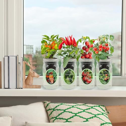 Hydroponic Herb Growing Kit Set, Self-Watering Mason Jar Herb Garden Starter Kit Indoor, Grow 4 Kinds of Herbs from Seeds (2 Tomato & 2 Pepper) - color: 2 Tomato & 2 Pepper