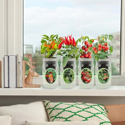 Hydroponic Herb Growing Kit Set, Self-Watering Mason Jar Herb Garden Starter Kit Indoor, Grow 4 Kinds of Herbs from Seeds (2 Tomato & 2 Pepper) - color: 2 Tomato & 2 Pepper