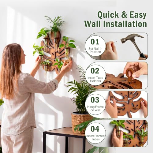 Plant Propagation Station, Monstera Hanging Wall Planter with 6 Glass Tubes - size: 1 Pack