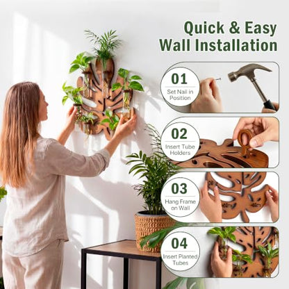 Plant Propagation Station, Monstera Hanging Wall Planter with 6 Glass Tubes - size: 1 Pack