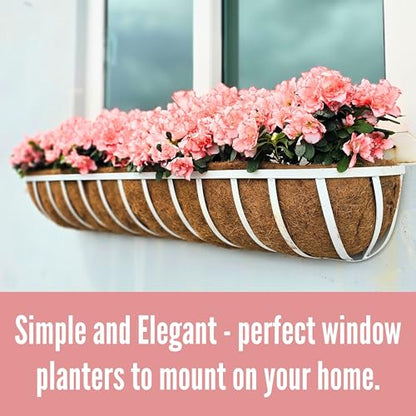 LaLaGreen Window Planter Boxes (48 Inch, 2 Pack) Deck Railing Flower Box with Coco Liner, White Metal Rectangular Wall Planters for Outdoor Plants Fence Balcony Horse Trough Garden Herb Patio Porch - size: 48 Inch (2 Pack)