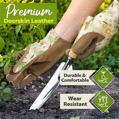 HANDLANDY Gardening Gloves for Women, Leather Garden Glove, Gardener Gift - color: Khaki, size: Medium (Pack of 1)