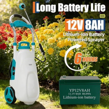 5.3 Gallon Wheeled Battery Sprayer, 12V 8Ah for Lawn & Garden - size: 5.3 Gal