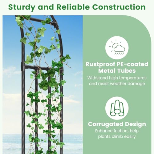 Giantex Garden Arch Trellis, 60''W x 95''H Metal Arbor for Climbing Plants - size: 60"W x 95"H