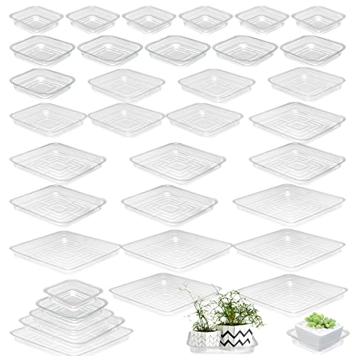 30 Pack Plant Saucers for Indoors 4 6 8 10 12 Inches Plant Trays for Pots Plastic Trays for Plants Square Plant Drip Trays for Potted Plants Flower Pot Saucers Clear Plant Plates to Catch Water, Bulk - size: Mixed Size