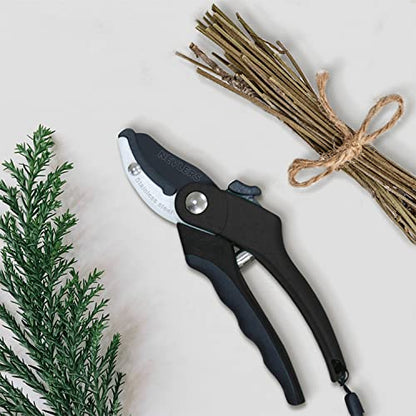 Nevlers 8" Anvil Pruning Shears Heavy Duty Garden Pruners w/ 8mm Cut Cap - color: Black, size: Anvil