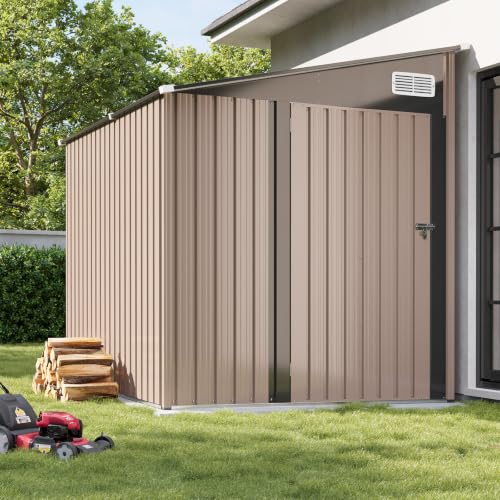 Aoxun 6x8 FT Lean-to Metal Storage Shed,Sloped Roof Outdoor Garden Cabinet - size: 6x8 FT