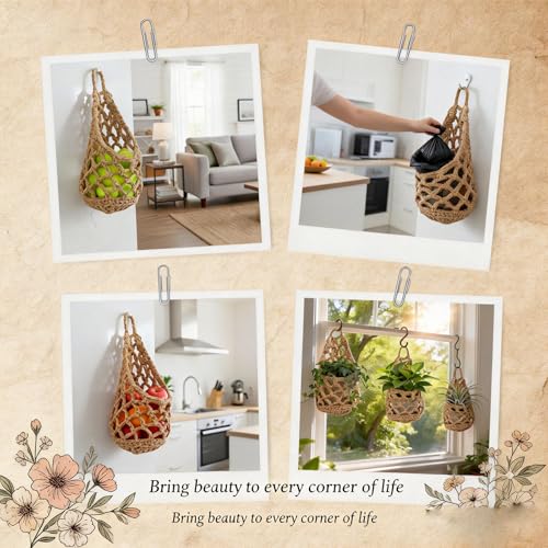 Macrame Plant Hanger Set of 2, Boho Wall Hanging Planter for up to 4" Pots - color: 2 Pcs Brown, size: 4 Inch