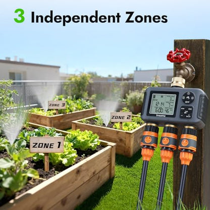 Insoma Water Timer with Brass Inlet, 3 Independent Zones Outdoor Hose Timer for Garden Faucet with Auto/Manual/Rain Delay Mode, IPX5 Waterproof, Sprinkler Irrigation Controller for Yard Lawn - size: 3-Zones-TT