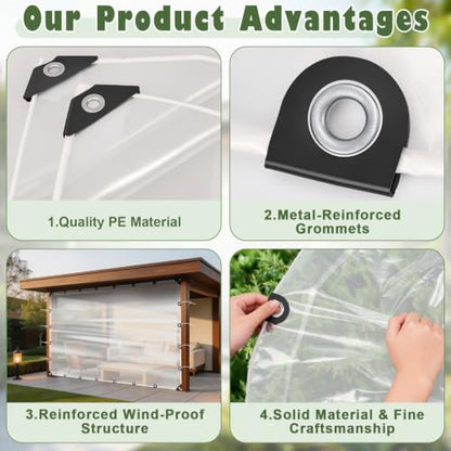 6x10FT Heavy Duty Clear Waterproof Tarp,Outdoor Garden Rainproof Covering - size: 6 x 10 FT