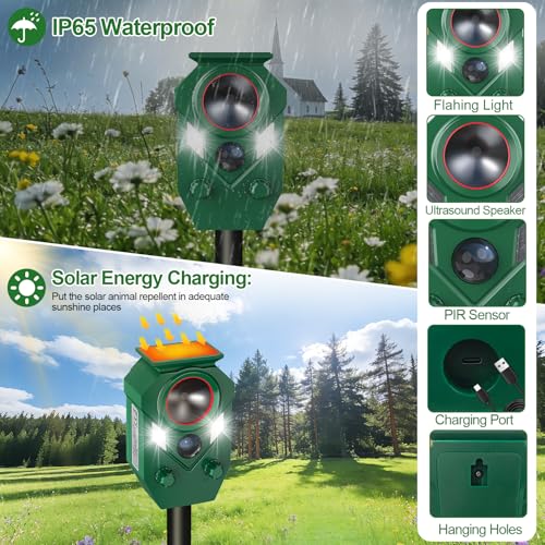 Solar Powered Ultrasonic Animal Repeller with PIR Sensor, 4 Pack - size: 4 Count (Pack of 4)
