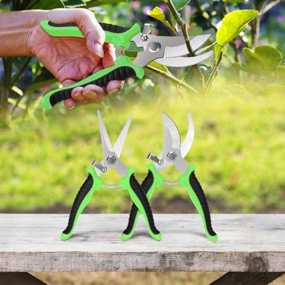 2Pcs Stainless Steel Garden Pruning Shears, Antiskid Curved Sharp Floral Cutter, Snips Parrot-Beak Style - Green - color: Green