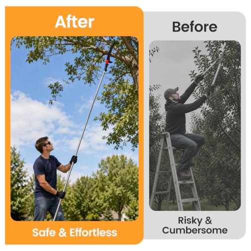 14FT Pole Saw for Tree Trimming, Manual Tree Pruner with Sharp Blade, Detachable Extension Pole, Lightweight Long Reach Branch Cutter for Yard Garden Patio Forestry - size: 14FT