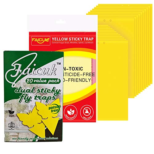 Faicuk 20 Pack Yellow Sticky Traps and 20 Pack Houseplant Stick Trap