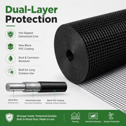 GoldPeak Black Hardware Cloth 1 inch Mesh 36'' x 100' 17-Gauge - size: 1x1 inch 36''x100'