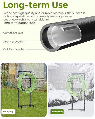 LAND·VOI Freestanding Garden Water Hose Storage Holder Stand for Outside, 160-Ft Hose Heavy Duty Metal Hanger Reel Organizer Outdoor Yard Lawn, Standing Keeper Rack with Ground Stake, Black GHH02B - size: 4 Spikes