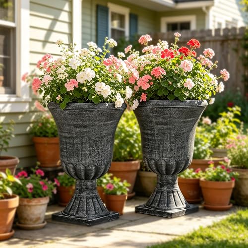 Autodaya 22" Large Pots for Plants Outdoor, Washed Black Planters Set of 2 - color: Urn Planters Black-22"