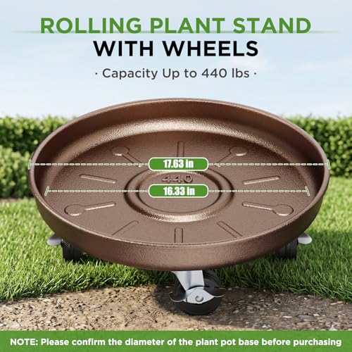 Plant Caddy With Wheels 17" Metal Plant Saucers for Indoors 440 Lb Capacity - size: 1 PACK 17 INCH