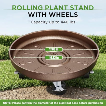 Plant Caddy With Wheels 17" Metal Plant Saucers for Indoors 440 Lb Capacity - size: 1 PACK 17 INCH