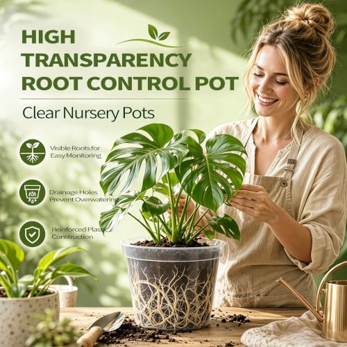 15 Pack 4/5/6/8/10" Clear Nursery Pots with Drainage & 15 Tags
