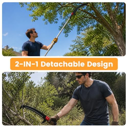 14FT Pole Saw for Tree Trimming, Manual Tree Pruner with Sharp Blade, Detachable Extension Pole, Lightweight Long Reach Branch Cutter for Yard Garden Patio Forestry - size: 14FT