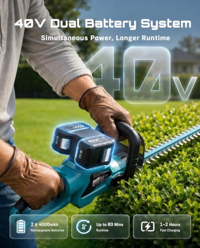 SEESII 24" Hedge Trimmer Cordless, 40V Electric Bush Trimmer, 2 Batteries - color: Sea Blue