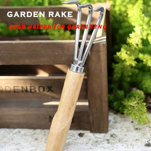 Garden Rake with 3-Claw for Loosening Soil in Flower Bed (Gold) - color: Gold