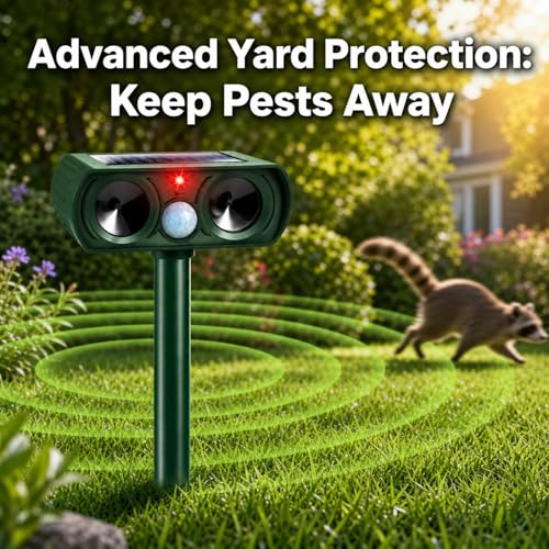 4 Pcs Upgraded Deer Repellent Devices,Solar Animal Repellent Ultrasonic Outdoor for Cats Squirrels Racoons Rabbits Foxs Dogs Skunks,IP65 Waterproof Motion Sensor Animal Repeller Deterrent for Garden