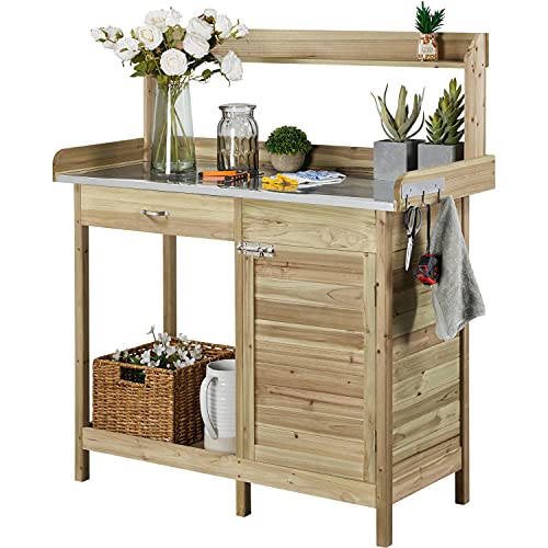 Topeakmart Outdoor Potting Bench with Storage Potting Table,Light Green - color: Light Green