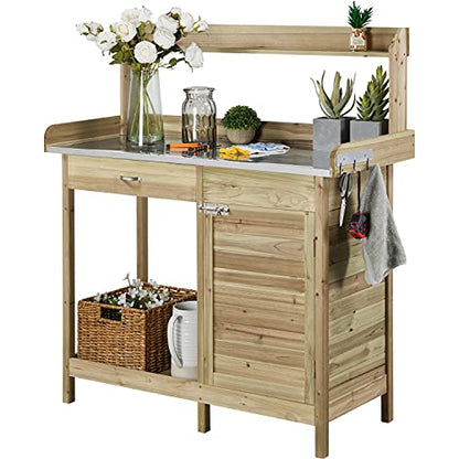 Topeakmart Outdoor Potting Bench with Storage Potting Table,Light Green - color: Light Green