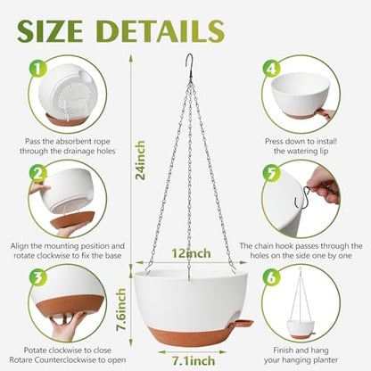 GARDIFE Hanging Planters, Self Watering, White 12 Inch 2 Pack with Drainage - color: White, size: 12 Inch