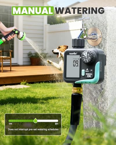 RAINPOINT Sprinkler Timer - Cycle & Soak Hose Timer for Garden Hose with Automatic Watering/Manual Watering/Rain Delay, Programmable for Irrigation System, Lawn, Yard, Outdoor - color: Mint Green
