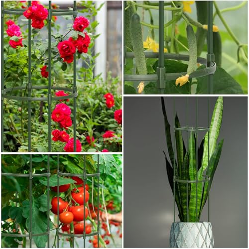 Round Heavy Duty Tomato Cage - 55 Inch Steel Core Plastic Coated Garden Trellis, 4-Post Rustproof Plant Support for Tomato/Cucumber/Beans, No Tools Snap Assembly, Spare Parts Available 4PS