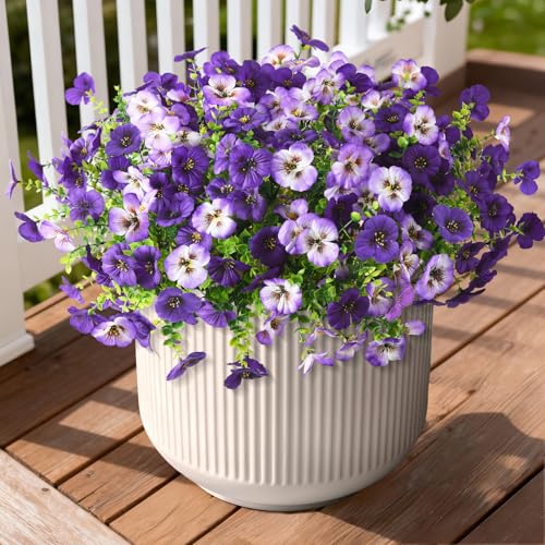 Fake Artificial Pansy Flowers Plants for Outdoors Decoration UV resistant - color: Double Purple