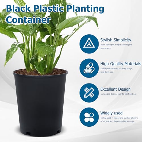 Planter Nursery Pots 5 Gallon Pots for Plants, Injection Molded Plastic Nursery Pots, 11 inch Plant Container 3.6 Gal Liquid Volume 10-Pack - color: Black, size: Round-11inch-10pcs