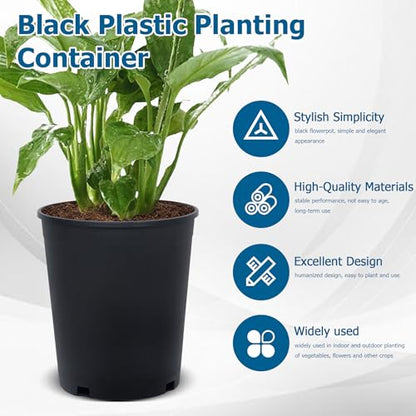 Planter Nursery Pots 5 Gallon Pots for Plants, Injection Molded Plastic Nursery Pots, 11 inch Plant Container 3.6 Gal Liquid Volume 10-Pack - color: Black, size: Round-11inch-10pcs