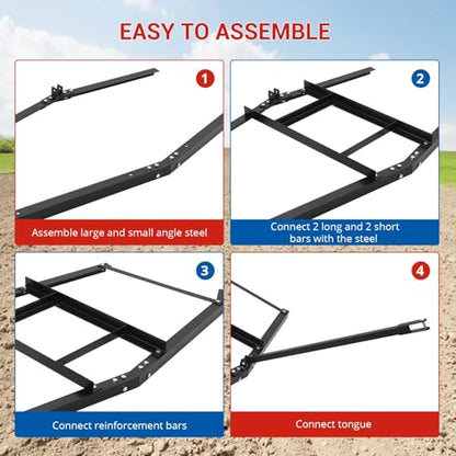 CABIHOME Heavy Duty Steel Drag Harrow & Lawn Leveling Rake, 74" Wide, Up to 50 lbs Capacity, Tow, Behind Grader for Tractor, ATV, UTV, Mower, Ideal for Sand, Gravel, Soil, Garden & Yard Maintenance