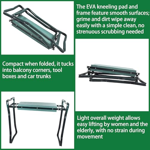 Garden Kneeler Seat Gardening Stool Bench Foldable Portable Knee Stools with Tool Bag Pouch Soft EVA Foam Kneeling Pad