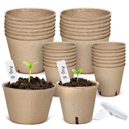 homenote 60 Peat Seed Starting Pots, 3.15 and 4 Inch with 20 Plant Labels - size: 3.15+4 Inch