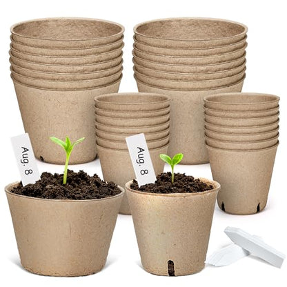 homenote 60 Peat Seed Starting Pots, 3.15 and 4 Inch with 20 Plant Labels - size: 3.15+4 Inch