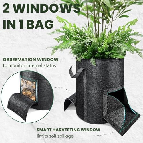 15-Gallon Potato Grow Bags (4 PS) with Unique Leak-Proof Harvesting Window and Transparent Observation Window, Suitable for Indoor and Outdoor Cultivation of Plants Such Tomatoes and Potatoes.