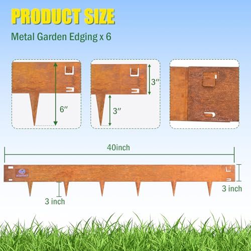 20ft Metal Edging Landscape 6 Pack 6 inch, Decorate Lawn Yard and Fence - color: Powder-Coated Rust, size: 6 Pack (40 x 6IN)
