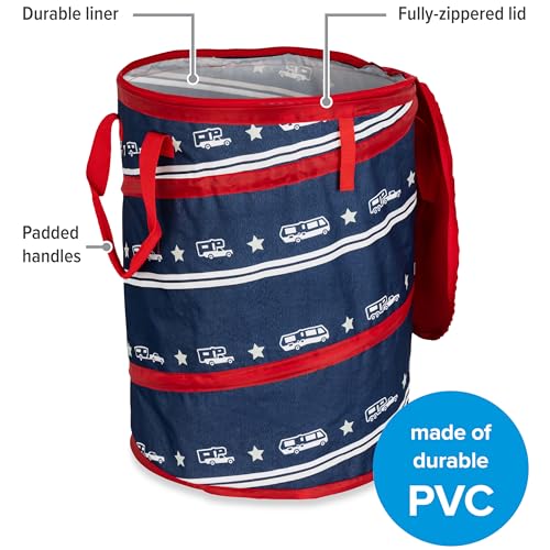 Camco Campsite Pop Up Utility Container with Liner and Zipper Close Lid for RV Storage, Laundry Hampers, and Organization, Patriotic - color: Patriotic