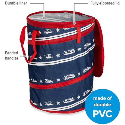 Camco Campsite Pop Up Utility Container with Liner and Zipper Close Lid for RV Storage, Laundry Hampers, and Organization, Patriotic - color: Patriotic