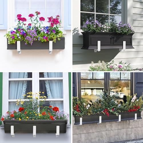 Y&M 6 Pack Adjustable Planter Brackets (6 to 12.5 in), Universal Window Box Brackets, Heavy Duty Iron Flower Box Wall Mounting Hooks for Balcony, Fences, Patio, and Garden - White - size: 6pcs White