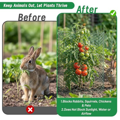 Plant Protectors from Animals, 16.4 x 16In Green PVC Coated Galvanized Chicken Wire Mesh Roll, 0.8mm Free-Cut Plant Cage with Ties, Stakes, Gloves, Pliers & Floral Wire (33Ft*23.6In(23.6X 394 Inch)) - size: 33Ft*23.6In